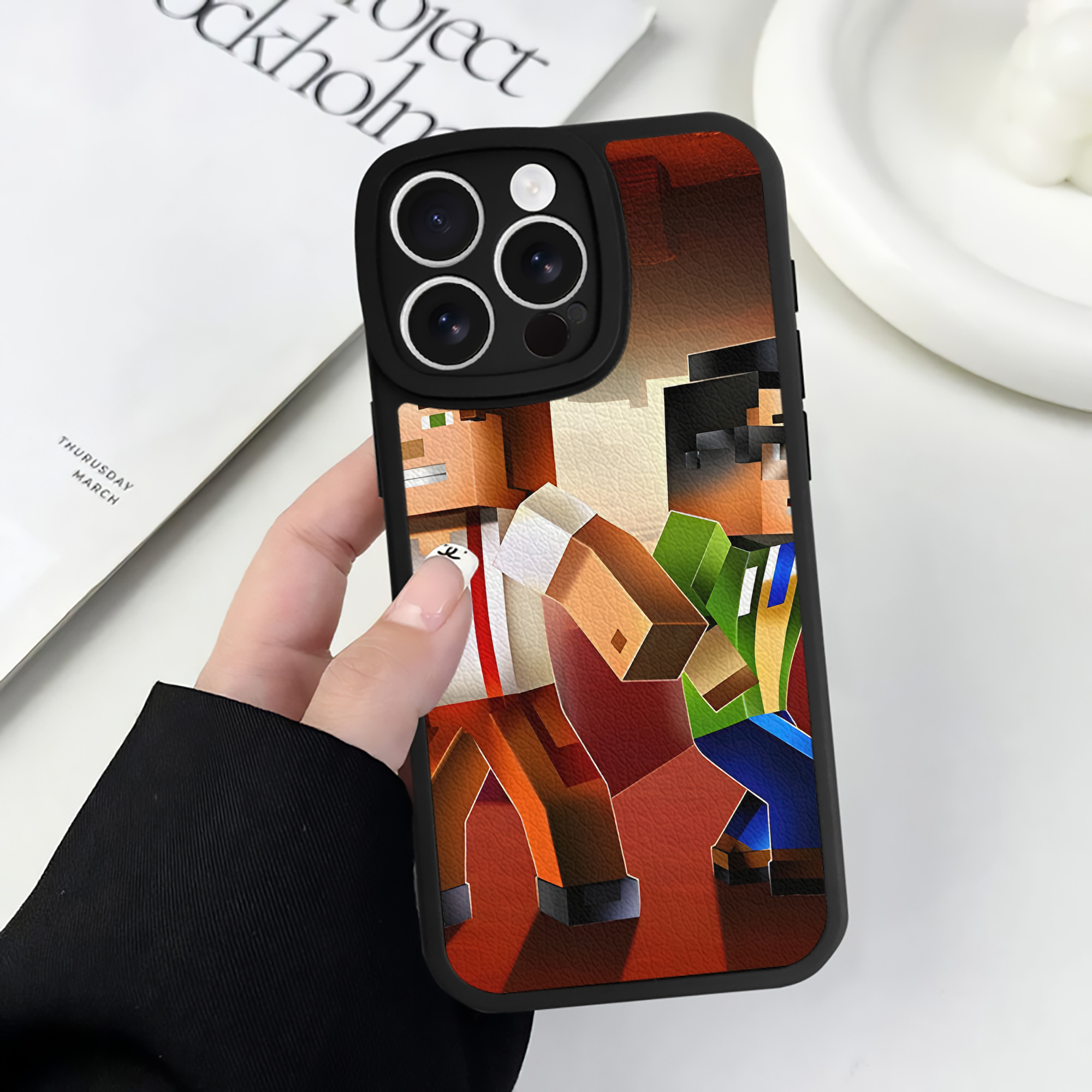 （画像用） マインクラフト ブロックの世界 Minecraft MC Block world 【iPhone 16シリーズ対応】シリコンスマホケース（レザー調） 材質：シリコン